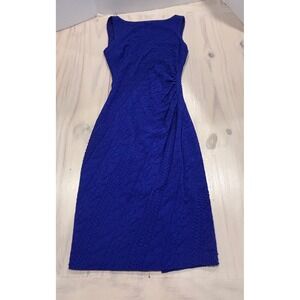 Royal Blue Textured Knit Sleeveless Bodycon Sheath Dress with Back Zipper